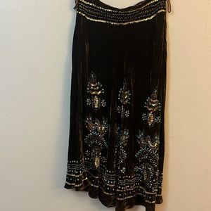 Vintage Carol Little Women’s Skirt Midi Velvet Hand Beaded Bohemian Hippie Sz 4